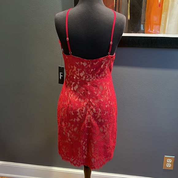 Lulus lined deep red lace fitted slip style halter midi. NWT. Size medium. - Picture 5 of 8